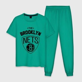 Мужская пижама хлопок с принтом The Brooklyn Nets , 100% хлопок | брюки и футболка прямого кроя, без карманов, на брюках мягкая резинка на поясе и по низу штанин
 | бруклин