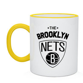 Кружка двухцветная с принтом The Brooklyn Nets , керамика | объем — 330 мл, диаметр — 80 мм. Цветная ручка и кайма сверху, в некоторых цветах — вся внутренняя часть | бруклин