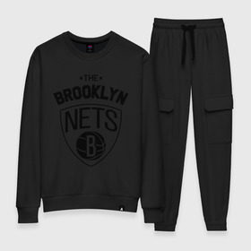 Женский костюм хлопок с принтом The Brooklyn Nets , 100% хлопок | на свитшоте круглая горловина, мягкая резинка по низу. Брюки заужены к низу, на них два вида карманов: два 