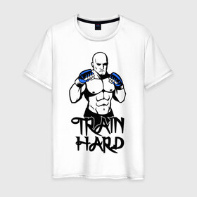 Мужская футболка хлопок с принтом Train hard (тренируйся усердно) , 100% хлопок | прямой крой, круглый вырез горловины, длина до линии бедер, слегка спущенное плечо. | Тематика изображения на принте: 