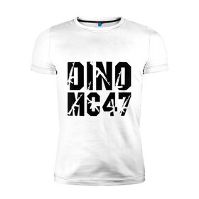 Мужская футболка премиум с принтом Dino MC 47 , 92% хлопок, 8% лайкра | приталенный силуэт, круглый вырез ворота, длина до линии бедра, короткий рукав | dino mc | dino mc 47 | logo | rap | автомат | лого | логотип | музыка | рэп