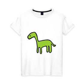 Женская футболка хлопок с принтом Дино - детский рисунок , 100% хлопок | прямой крой, круглый вырез горловины, длина до линии бедер, слегка спущенное плечо | дети | дино | динозавр | диплодок | рисунок