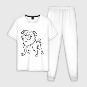Мужская пижама хлопок с принтом Мопс , 100% хлопок | брюки и футболка прямого кроя, без карманов, на брюках мягкая резинка на поясе и по низу штанин
 | the nut job | белка | зайка | мопс | мультик | мультфильм | пес | реальная белка | собака