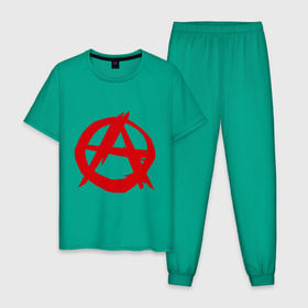 Мужская пижама хлопок с принтом Анархист , 100% хлопок | брюки и футболка прямого кроя, без карманов, на брюках мягкая резинка на поясе и по низу штанин
 | анархия | мама