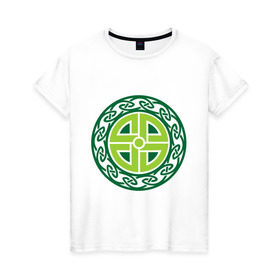 Женская футболка хлопок с принтом Кельтский щит (руна) , 100% хлопок | прямой крой, круглый вырез горловины, длина до линии бедер, слегка спущенное плечо | celtic | rune | shield | кельт | руна | щит