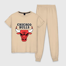 Женская пижама хлопок с принтом Chicago Bulls , 100% хлопок | брюки и футболка прямого кроя, без карманов, на брюках мягкая резинка на поясе и по низу штанин | chicago bulls | newtop | swag | swag style | toplanding | одежда сваг | сваг | сваг стиль | свег | свог | свэг | чикаго булз