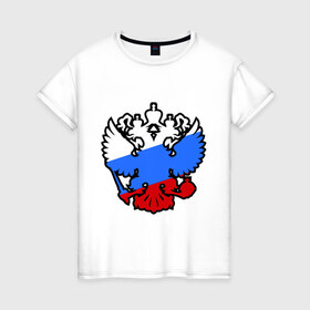 Женская футболка хлопок с принтом Герб России , 100% хлопок | прямой крой, круглый вырез горловины, длина до линии бедер, слегка спущенное плечо | герб россии | флаг россии