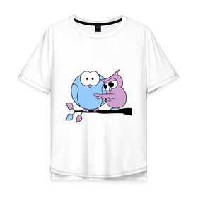 Мужская футболка хлопок Oversize с принтом Птички на веточке , 100% хлопок | свободный крой, круглый ворот, “спинка” длиннее передней части | сова
