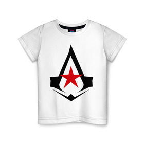 Детская футболка хлопок с принтом Русский ассассин , 100% хлопок | круглый вырез горловины, полуприлегающий силуэт, длина до линии бедер | ассассин | логотип | подарок | прикол | русский