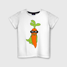 Детская футболка хлопок с принтом Супер-морковь , 100% хлопок | круглый вырез горловины, полуприлегающий силуэт, длина до линии бедер | супергерой