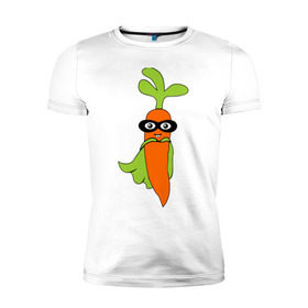 Мужская футболка премиум с принтом Супер-морковь , 92% хлопок, 8% лайкра | приталенный силуэт, круглый вырез ворота, длина до линии бедра, короткий рукав | супергерой
