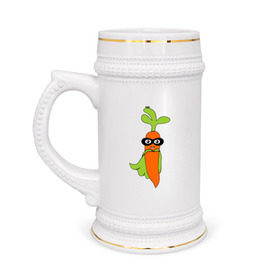 Кружка пивная с принтом Супер-морковь ,  керамика (Материал выдерживает высокую температуру, стоит избегать резкого перепада температур) |  объем 630 мл | супергерой
