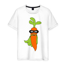 Мужская футболка хлопок с принтом Супер-морковь , 100% хлопок | прямой крой, круглый вырез горловины, длина до линии бедер, слегка спущенное плечо. | супергерой