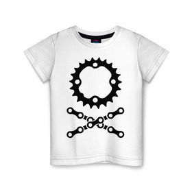 Детская футболка хлопок с принтом Велосипедная цепь и звездочка , 100% хлопок | круглый вырез горловины, полуприлегающий силуэт, длина до линии бедер | Тематика изображения на принте: пират