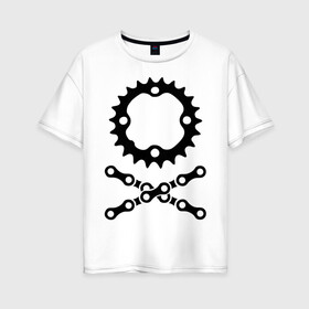 Женская футболка хлопок Oversize с принтом Велосипедная цепь и звездочка , 100% хлопок | свободный крой, круглый ворот, спущенный рукав, длина до линии бедер
 | пират