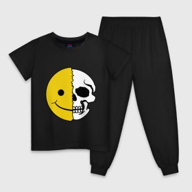 Детская пижама хлопок с принтом Смайлик-черепок , 100% хлопок |  брюки и футболка прямого кроя, без карманов, на брюках мягкая резинка на поясе и по низу штанин
 | скелет