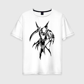 Женская футболка хлопок Oversize с принтом Смерть с косой , 100% хлопок | свободный крой, круглый ворот, спущенный рукав, длина до линии бедер
 | скелет