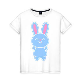 Женская футболка хлопок с принтом Зайка , 100% хлопок | прямой крой, круглый вырез горловины, длина до линии бедер, слегка спущенное плечо | bunny | rabbit | белый | зайка | заяц | кролик | милый