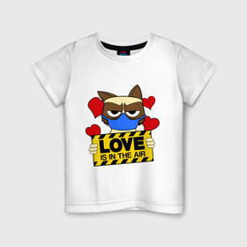 Детская футболка хлопок с принтом Любовь в воздухе , 100% хлопок | круглый вырез горловины, полуприлегающий силуэт, длина до линии бедер | air | cat | grumpy | love | воздух | кот | любовь | недовольный | повязка | респиратор | хмурый