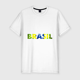 Мужская футболка премиум с принтом BRASIL 2014 , 92% хлопок, 8% лайкра | приталенный силуэт, круглый вырез ворота, длина до линии бедра, короткий рукав | Тематика изображения на принте: бразилия