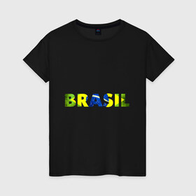 Женская футболка хлопок с принтом BRASIL 2014 , 100% хлопок | прямой крой, круглый вырез горловины, длина до линии бедер, слегка спущенное плечо | бразилия