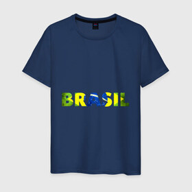 Мужская футболка хлопок с принтом BRASIL 2014 , 100% хлопок | прямой крой, круглый вырез горловины, длина до линии бедер, слегка спущенное плечо. | Тематика изображения на принте: бразилия