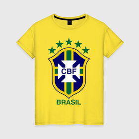 Женская футболка хлопок с принтом Сборная Бразилии по футболу , 100% хлопок | прямой крой, круглый вырез горловины, длина до линии бедер, слегка спущенное плечо | бразилия