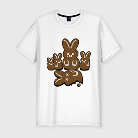 Мужская футболка премиум с принтом Шоколадные кролики , 92% хлопок, 8% лайкра | приталенный силуэт, круглый вырез ворота, длина до линии бедра, короткий рукав | chocolate | death | rabbit | еда | зайцы | заяц | зверь | кролик | шоколад