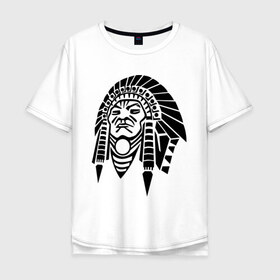 Мужская футболка хлопок Oversize с принтом Вождь , 100% хлопок | свободный крой, круглый ворот, “спинка” длиннее передней части | Тематика изображения на принте: америка | вождь | индеец | краснокожий | майа