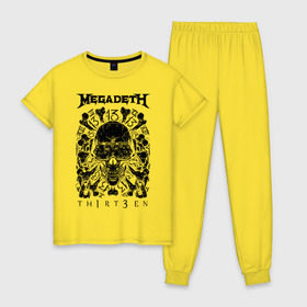 Женская пижама хлопок с принтом Megadeth thirteen , 100% хлопок | брюки и футболка прямого кроя, без карманов, на брюках мягкая резинка на поясе и по низу штанин | megadeth
