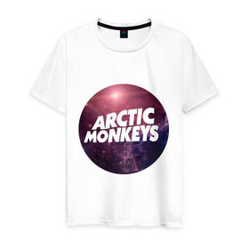 Мужская футболка хлопок с принтом Arctic monkeys space logo , 100% хлопок | прямой крой, круглый вырез горловины, длина до линии бедер, слегка спущенное плечо. | Тематика изображения на принте: arctic monkeys