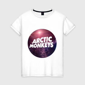 Женская футболка хлопок с принтом Arctic monkeys space logo , 100% хлопок | прямой крой, круглый вырез горловины, длина до линии бедер, слегка спущенное плечо | arctic monkeys