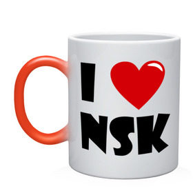 Кружка хамелеон с принтом I LOVE NSK , керамика | меняет цвет при нагревании, емкость 330 мл | новосибирск | нск | россия | сибирь | я люблю.