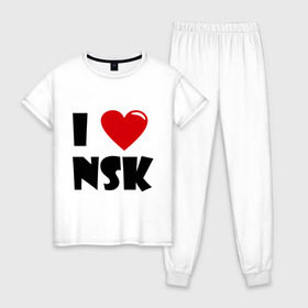 Женская пижама хлопок с принтом I LOVE NSK , 100% хлопок | брюки и футболка прямого кроя, без карманов, на брюках мягкая резинка на поясе и по низу штанин | Тематика изображения на принте: новосибирск | нск | россия | сибирь | я люблю.