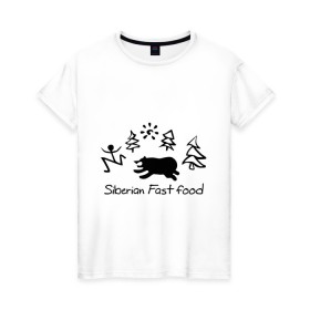 Женская футболка хлопок с принтом Siberian Fast food , 100% хлопок | прямой крой, круглый вырез горловины, длина до линии бедер, слегка спущенное плечо | siberia fastfood | елки | фастфуд