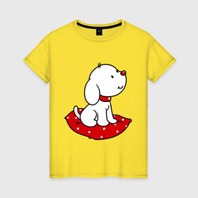 Женская футболка хлопок с принтом Собачка на подушке , 100% хлопок | прямой крой, круглый вырез горловины, длина до линии бедер, слегка спущенное плечо | милый | пес | подушка | собака | щенок