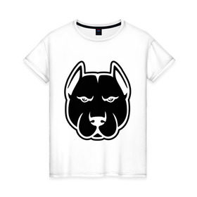 Женская футболка хлопок с принтом Суровый пес , 100% хлопок | прямой крой, круглый вырез горловины, длина до линии бедер, слегка спущенное плечо | голова | пасть | пес | собака | суровый