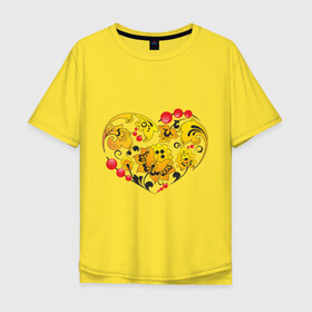 Мужская футболка хлопок Oversize с принтом Сердце России , 100% хлопок | свободный крой, круглый ворот, “спинка” длиннее передней части | роспись | россия | русский | сердце | хохлома