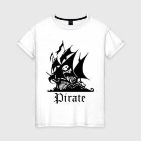 Женская футболка хлопок с принтом Пират , 100% хлопок | прямой крой, круглый вырез горловины, длина до линии бедер, слегка спущенное плечо | пират
