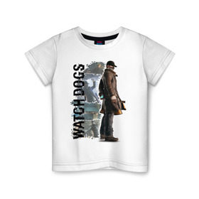Детская футболка хлопок с принтом Watch Dogs (Aiden Pierce) , 100% хлопок | круглый вырез горловины, полуприлегающий силуэт, длина до линии бедер | aiden | dog | pierce | watch | пирс | эйден
