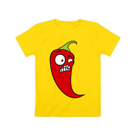 Детская футболка хлопок с принтом Перец , 100% хлопок | круглый вырез горловины, полуприлегающий силуэт, длина до линии бедер | красный | оскал | острый | перец | чили
