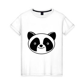 Женская футболка хлопок с принтом Мордашка панды , 100% хлопок | прямой крой, круглый вырез горловины, длина до линии бедер, слегка спущенное плечо | панда