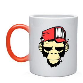 Кружка хамелеон с принтом Monkey Swag , керамика | меняет цвет при нагревании, емкость 330 мл | cap | hat | head | mnk | monkey | swag | голова | кепка | мартышка | обезьяна | свэг