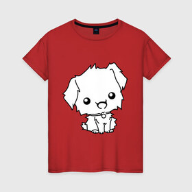 Женская футболка хлопок с принтом Милый песик , 100% хлопок | прямой крой, круглый вырез горловины, длина до линии бедер, слегка спущенное плечо | маленький | милый | пес | пушистый | собака | щенок