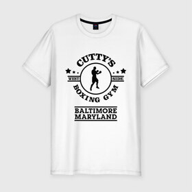 Мужская футболка премиум с принтом Cutty`s Boxing Gym , 92% хлопок, 8% лайкра | приталенный силуэт, круглый вырез ворота, длина до линии бедра, короткий рукав | baltimore | boxing | cutty | gym | maryland | бокс | мэриленд | спорт