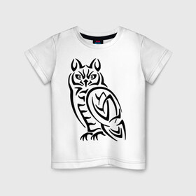 Детская футболка хлопок с принтом Сова кельтский орнамент , 100% хлопок | круглый вырез горловины, полуприлегающий силуэт, длина до линии бедер | сова