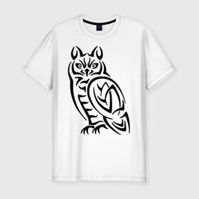 Мужская футболка премиум с принтом Сова кельтский орнамент , 92% хлопок, 8% лайкра | приталенный силуэт, круглый вырез ворота, длина до линии бедра, короткий рукав | Тематика изображения на принте: сова