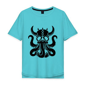Мужская футболка хлопок Oversize с принтом Морской демон , 100% хлопок | свободный крой, круглый ворот, “спинка” длиннее передней части | демон | ктулху | море | океан | рога | тентакль