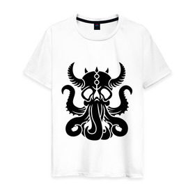 Мужская футболка хлопок с принтом Морской демон , 100% хлопок | прямой крой, круглый вырез горловины, длина до линии бедер, слегка спущенное плечо. | демон | ктулху | море | океан | рога | тентакль