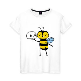 Женская футболка хлопок с принтом Пчелка Гамлет , 100% хлопок | прямой крой, круглый вырез горловины, длина до линии бедер, слегка спущенное плечо | быть | вопрос | гамлет | не быть | пчела | череп | шекспир